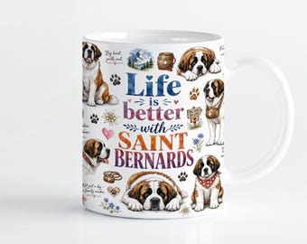 Saint Bernard Dog Mug Wrap Sublimation Design PNG, Watercolor Pet Lover 11oz & 15oz Cricut Mug Press Template, Digital Download