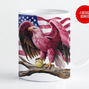 Patriotic Softball Mug Wrap Sublimation Template, 11oz & 15oz Designs, Cricut Mug Press PNG, Digital Download