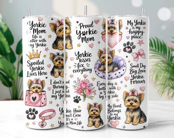 Yorkie Mom Tumbler Wrap PNG, Cute Dog Lover 20oz Skinny Tumbler Sublimation Design, Digital Download