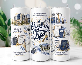 Property Manager Tumbler Wrap PNG, Professional Real Estate 20oz Skinny Tumbler Sublimation Design, Digital Download