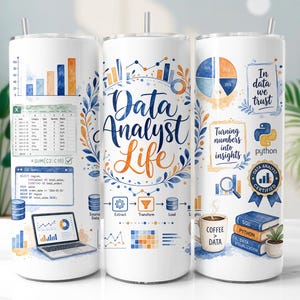 Data Analyst Tumbler Wrap PNG, Professional 20oz Skinny Tumbler Sublimation Design, Digital Download