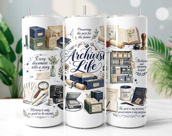 Archivist Tumbler Wrap PNG, Librarian 20oz Skinny Tumbler Sublimation Design, Digital Download