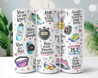 Running Tumbler Wrap PNG, Motivational Runner 20oz Skinny Tumbler Sublimation Design, Digital Download
