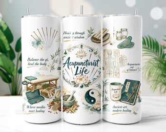 Acupuncturist Tumbler Wrap PNG, Traditional Chinese Medicine 20oz Skinny Tumbler Sublimation Design, Digital Download
