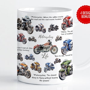 Plantilla de sublimación de envoltura de taza de vida de motociclismo, diseños de 11 oz y 15 oz, Cricut Mug Press PNG, Descarga digital