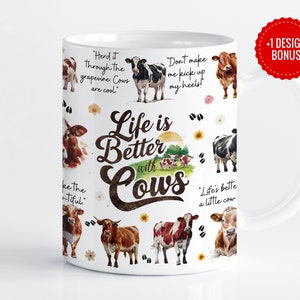 Life is Better With Cows Mug Wrap Sublimation Template, 11oz & 15oz Designs, Cricut Mug Press PNG, Digital Download