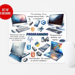 Programming Life Mouse Pad PNG Sublimation Design, Square Round Mouse Pad Sublimate Template, Digital Download
