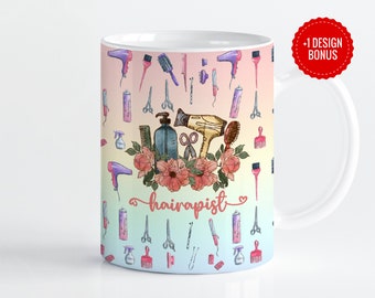 Hairapist Mug Wrap Sublimation Template, 11oz & 15oz Designs, Gift for Hairdresser Cricut Mug Press PNG, Digital Download