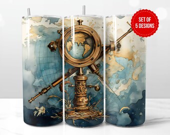 Diseño de sublimación para envoltorio de vaso con mapa náutico (descarga digital)