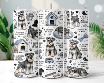 Schnauzer Dog Tumbler Wrap PNG, Cute Puppy 20oz Skinny Tumbler Sublimation Design, Digital Download