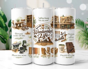 Woodworker Life Tumbler Wrap PNG, Rustic Handyman 20oz Skinny Tumbler Sublimation Design, Digital Download