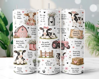 Farmhouse Cow Tumbler Wrap PNG, Cute Floral Farm Animal 20oz Skinny Tumbler Sublimation Design, Digital Download