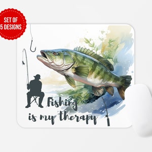 Fishing is My Therapy Mouse Pad PNG Sublimation Design, Square Round Mouse Pad Sublimate Template, Digital Download