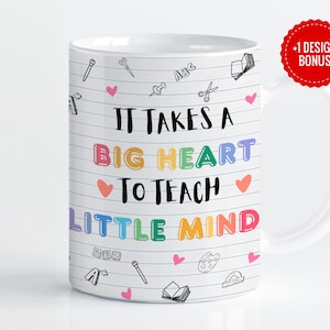 It Takes a Big Heart to Teach Little Minds Mug Wrap Sublimationsvorlage, 11oz & 15oz Designs, Cricut Mug Press PNG, digitaler Download