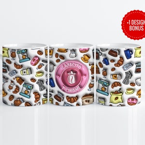 Cafecito Y Chisme 3D Inflated Puff Mug Wrap Sublimation Template, 11oz & 15oz Designs, Coffee Lover Cricut Mug Press PNG, Digital Download