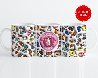 Cafecito Y Chisme 3D Inflated Puff Mug Wrap Sublimation Template, 11oz & 15oz Designs, Coffee Lover Cricut Mug Press PNG, Digital Download