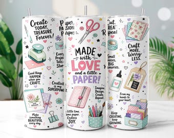 Paper Crafter Tumbler Wrap PNG, Scrapbooking 20oz Skinny Tumbler Sublimation Design, Digital Download