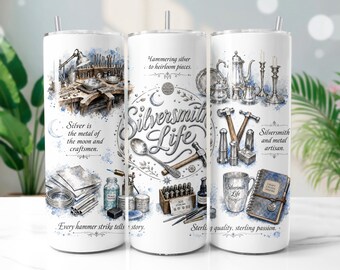 Silversmith Tumbler Wrap PNG, Metal Artisan 20oz Skinny Tumbler Sublimation Design, Digital Download