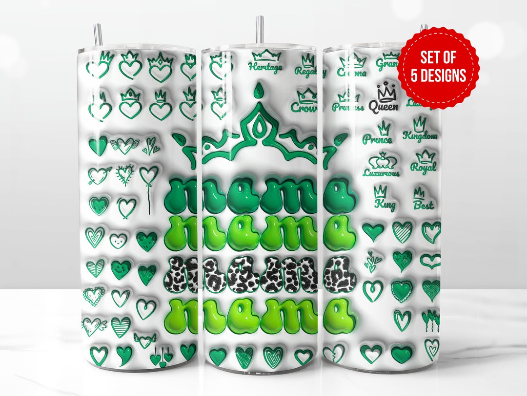 3D Green Retro Mama Leopard Tumbler Wrap Sublimation Design, Skinny ...