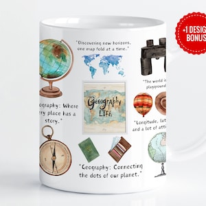 Geografie Life Mug Wrap Sublimatie Sjabloon, 11oz & 15oz Ontwerpen, Cricut Mok Druk op PNG, Digitale Download