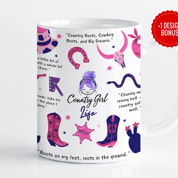 Country Girl Life Mug Wrap Sublimation Template, 11oz & 15oz Designs, Cricut Mug Press PNG, Digital Download