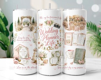 Wedding Planner Tumbler Wrap PNG, Floral Wedding Organizer 20oz Skinny Tumbler Sublimation Design, Digital Download
