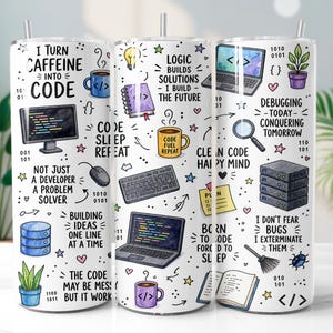 Software Developer Tumbler Wrap PNG, Coding 20oz Skinny Tumbler Sublimation Design, Digital Download