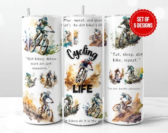 Cycling Life Tumbler Wrap Sublimation Design, Bicycle Rider Skinny 20oz Straight Tumbler PNG Template, Digital Download