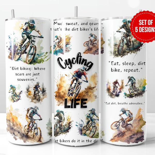 Cycling Life Tumbler Wrap Sublimation Design, Bicycle Rider Skinny 20oz Straight Tumbler PNG Template, Digital Download