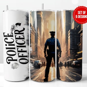 Police Officer Tumbler Wrap Sublimation Design, Skinny 20oz Straight Tumbler PNG Template, Digital Download