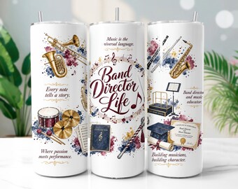 Band Director Tumbler Wrap PNG, Music Teacher 20oz Skinny Tumbler Sublimation Design, Digital Download