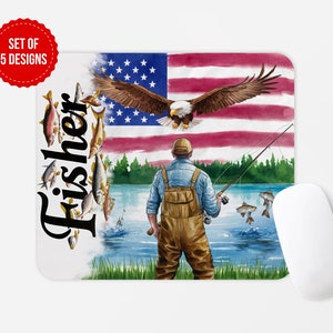 Patriotic Fisher Mouse Pad PNG Sublimation Design, Square Round Mouse Pad Sublimate Template, Digital Download