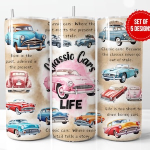 Oldtimer Tumbler Wrap Sublimation Design, Skinny 20oz Straight Tumbler PNG Vorlage, Digitaler Download