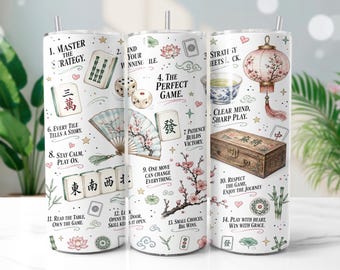 Mahjong Game Tumbler Wrap PNG, Asian Tile Strategy 20oz Skinny Tumbler Sublimation Design, Digital Download
