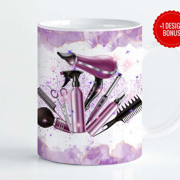 Coiffeur Mug Wrap Sublimation Template, 11oz & 15oz Designs, Hair Beauty Salon Cricut Mug Press PNG, Téléchargement numérique