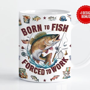 Fishing Mug Wrap Sublimation Template, 11oz & 15oz Designs, Cricut Mug Press PNG, Digital Download