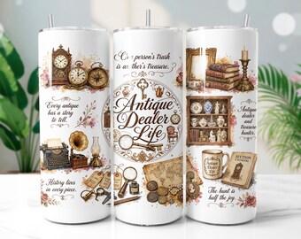 Antique Dealer Tumbler Wrap PNG, Vintage Collectibles 20oz Skinny Tumbler Sublimation Design, Digital Download