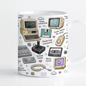Retro datormugg, sublimeringsdesign, PNG, 80-talsteknik, Gamer, 11oz och 15oz Cricut-muggpressmall, digital nedladdning