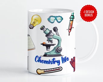 Chemistry Life Mug Wrap Sublimation Template, 11oz & 15oz Designs, Cricut Mug Press PNG, Digital Download