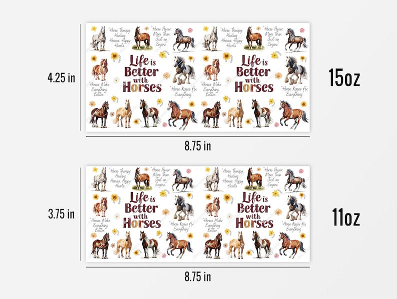 Life is Better With Horses Mug Wrap Sublimation Template, 11oz & 15oz Designs, Cricut Mug Press PNG, Digital Download zdjęcie 2