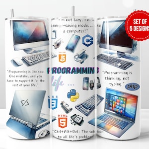 Programming Life Tumbler Wrap Sublimationsdesign, Skinny 20 Unzen Straight Tumbler PNG Vorlage, digitaler Download