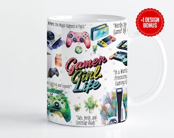 Gaming Girl Life Mug Wrap Sublimation Template, 11oz & 15oz Designs, Cricut Mug Press PNG, Digital Download