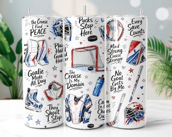 Hockey Goalie Tumbler Wrap PNG, Ice Hockey 20oz Skinny Tumbler Sublimation Design, Digital Download