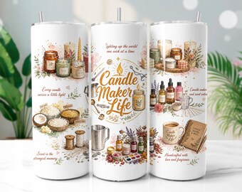 Candle Maker Tumbler Wrap PNG, Watercolor Hobby 20oz Skinny Tumbler Sublimation Design, Digital Download