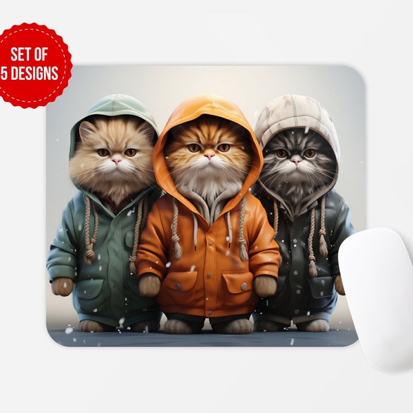 Grumpy Cats Squad Mouse Pad PNG Sublimation Design, Funny Cat Lover Gift Square Round Mouse Pad Sublimate Template, Digital Download