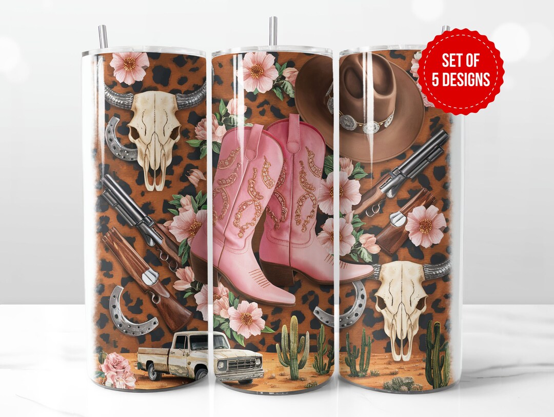 Western Cowgirl Pink Boots Tumbler Wrap Sublimation Design, Skinny 20oz ...