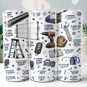 Garage Door Repair Tumbler Wrap PNG, Technician Tools 20oz Skinny Tumbler Sublimation Design, Digital Download