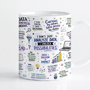 Diseño PNG para sublimación de taza de científico de datos, citas de análisis, plantillas para Cricut Mug Press de 11 oz y 15 oz, descarga digital