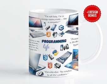 Programming Life Mug Wrap Sublimation Template, 11oz & 15oz Designs, Cricut Mug Press PNG, Digital Download