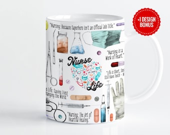 Nurse Life Mug Wrap Sublimation Template, 11oz & 15oz Designs, Cricut Mug Press PNG, Digital Download